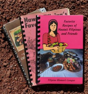 A few of the cookbooks published & sold by the Filipino Women's League since 1970 to raise funds for their scholarships.